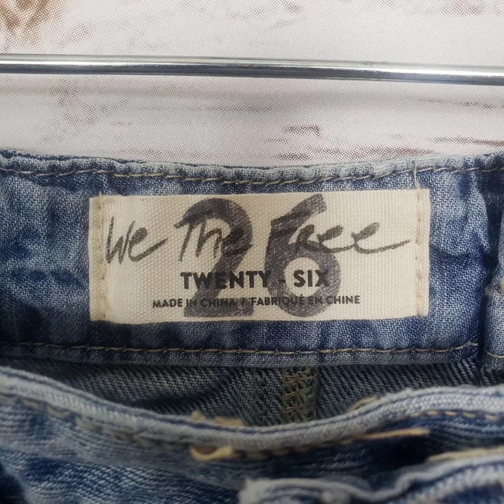 We The Free East of Eden Blue Denim Paperbag Skirt Button Fly Raw Hem Size 26 - Picture 9 of 12